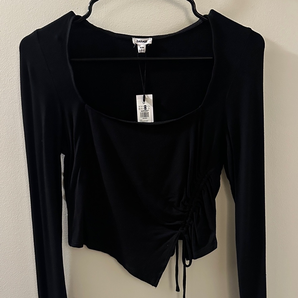 Garage Black Ruched Long Sleeve Top